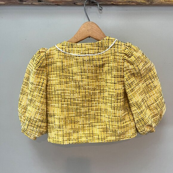 Yellow Boucle Puff Sleeve Jacket With‎ Button Front & White - Size 6 - Picture 6 of 7